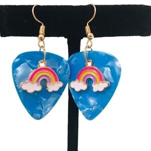 HAND Crafted Earrings Repurposed Guitar Picks Pride Rainbow